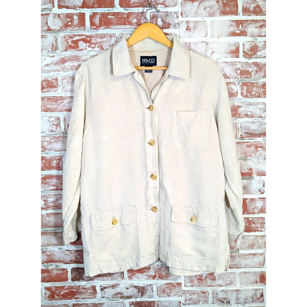 NY&CO Men's Beige Natural Linen Blend Button Front Utility Chore Coat S Jacket L